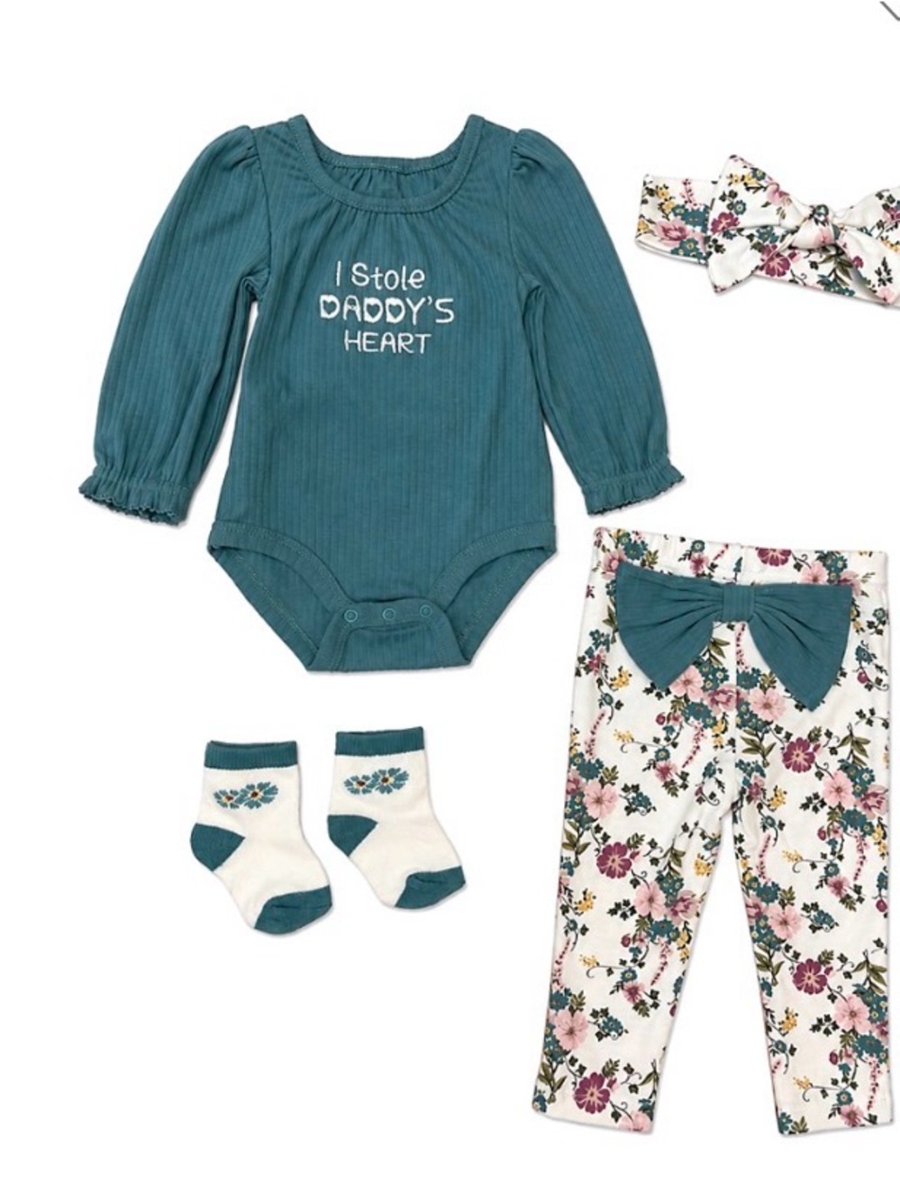 Baby Essentials Teal Floral 4-Piece Matching Set